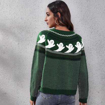Halloween Ghost Polka Dot Pullover Sweater Autumn And Winter Loose Long-sleeved Knitted